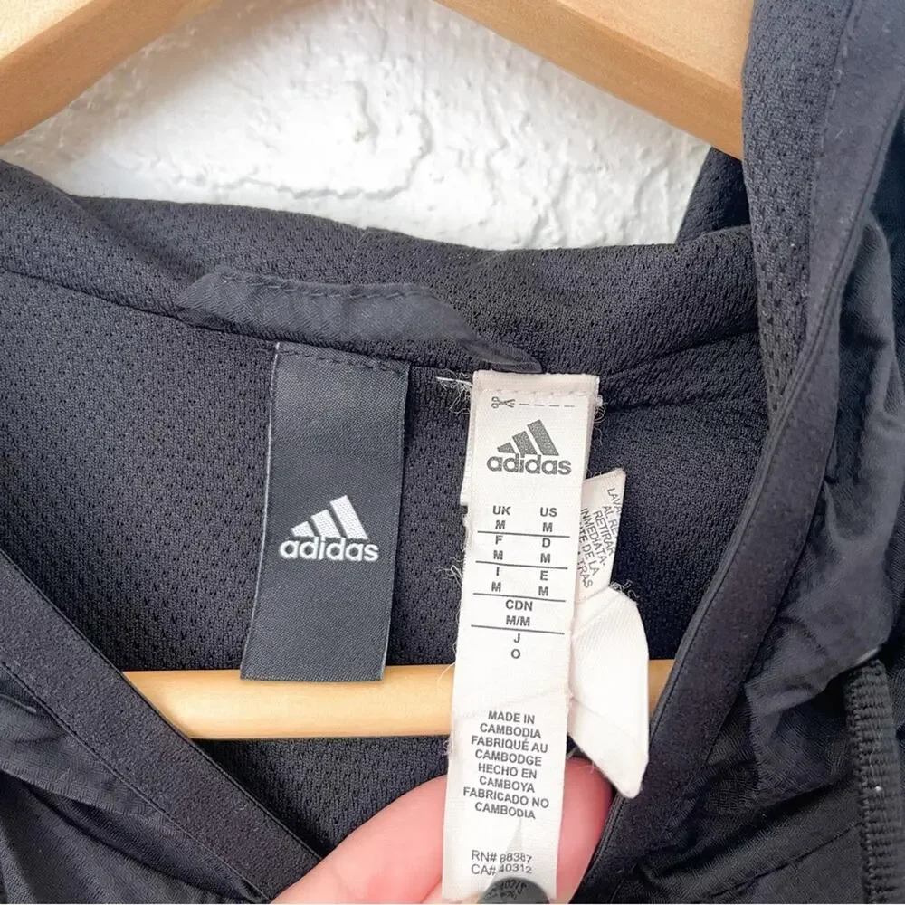 Adidas | Full Zip Black Windbreaker Jacket Medium
